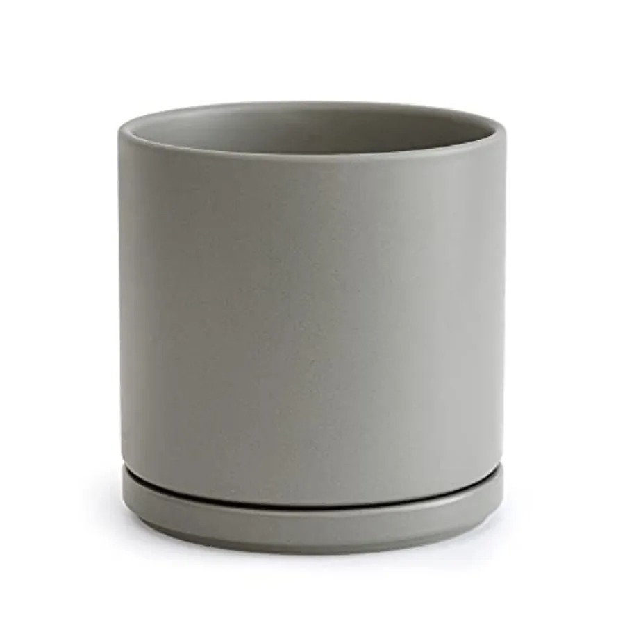 Indoor ceramic planter pot with drainage hole and saucer, 8 inch cylinder round planter, grey, for home decor and plant cultiva
Indoor ceramic planter pot with drainage hole and saucer, 8 inch cylinder round planter, grey, for home decor and plant cultiva