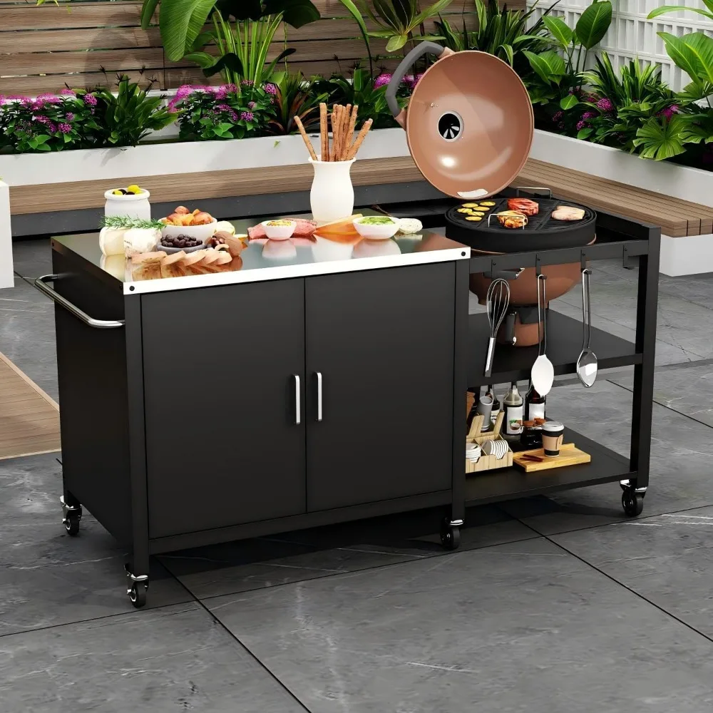outdoor grill cart table with storage, 37” stainless steel top, 4 hooks, metal kitchen storage island with wheels, rolling prep
outdoor grill cart table with storage, 37” stainless steel top, 4 hooks, metal kitchen storage island with wheels, rolling prep