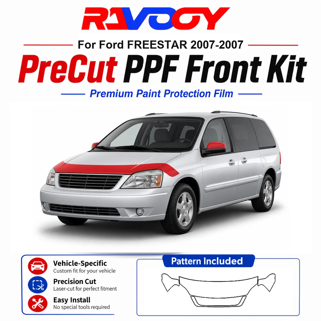 8.5mil TPU Precut PPF Kit For Ford FREESTAR 2007-2007 - Hood, Fenders & Mirror Set - Self-Healing Clear Bra Film
8.5mil TPU Precut PPF Kit For Ford FREESTAR 2007-2007 - Hood, Fenders & Mirror Set - Self-Healing Clear Bra Film