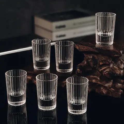 6pcs Set 25ml/15ml/20ml Shot Glass European Bullet Cup Vintage Transparent Baijiu Cup Luxury Vodka Glass Household Wine Utensils