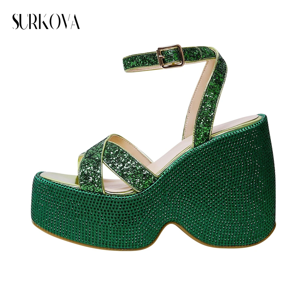 Rhinestone Platform Wedge Sandals Blingbling Cross Narrow Belt Open-Toed Sandals Women's Summer Casual Shoes New Fashion Sandals
Rhinestone Platform Wedge Sandals Blingbling Cross Narrow Belt Open-Toed Sandals Women's Summer Casual Shoes New Fashion Sandals