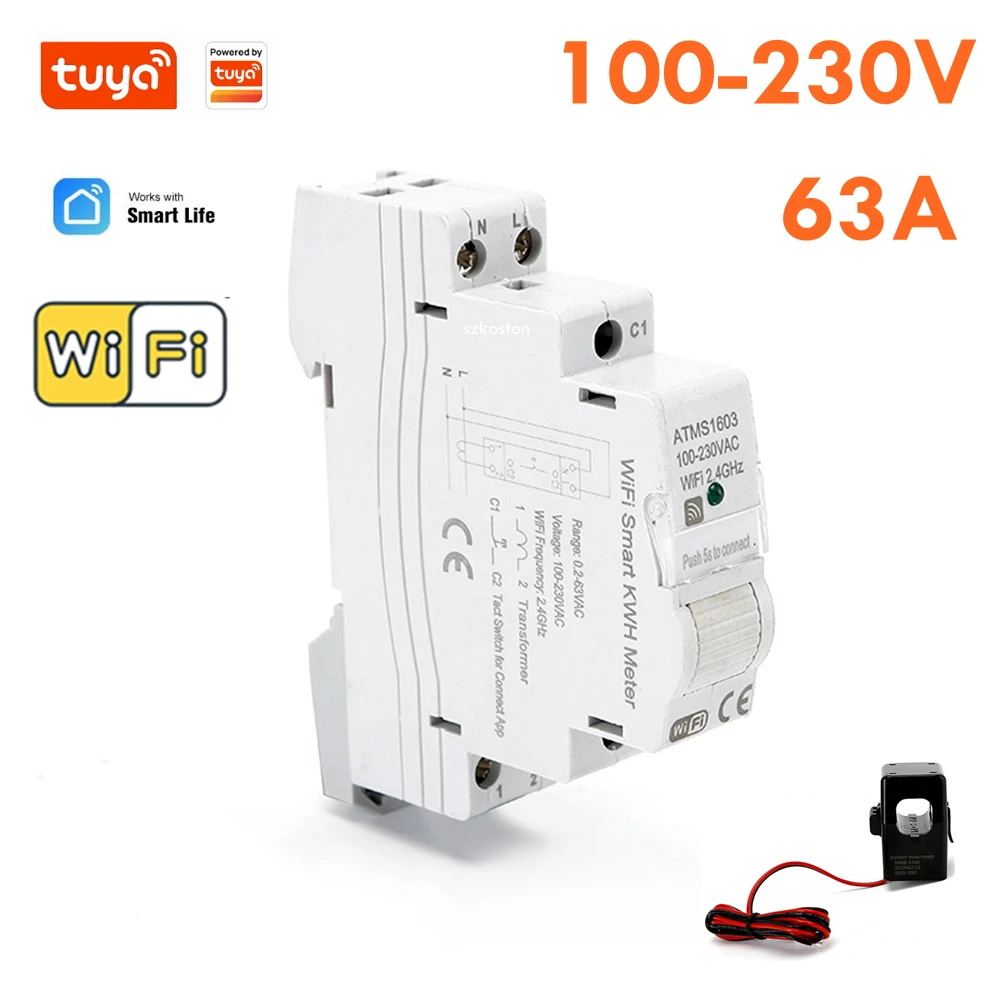Tuya Smart WiFi Electricity KWH Meter Energy Power Meter Din Rail Single Home Appliance Electricity Switch Smart Life APP
Tuya Smart WiFi Electricity KWH Meter Energy Power Meter Din Rail Single Home Appliance Electricity Switch Smart Life APP