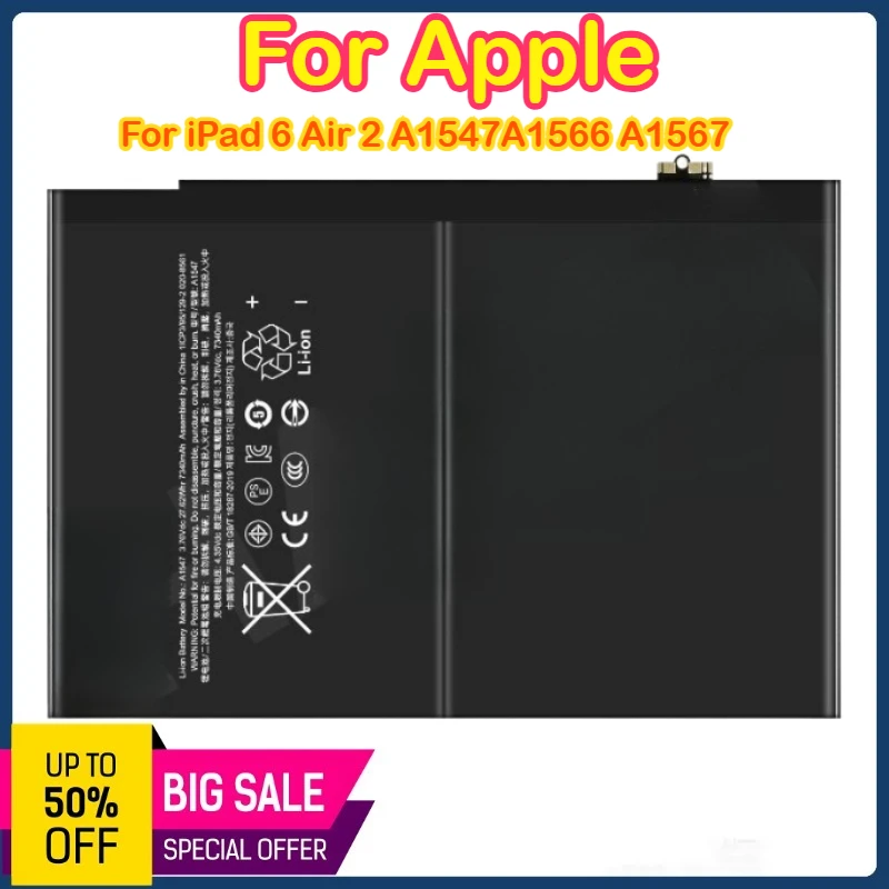 Аккумулятор 7340 мАч 3,76 В для Apple ipad IPAD6 AIR2 для Apple iPad 6-го поколения/Air 2, аккумулятор 6-го поколения A1566/A1567/A1547
Аккумулятор 7340 мАч 3,76 В для Apple ipad IPAD6 AIR2 для Apple iPad 6-го поколения/Air 2, аккумулятор 6-го поколения A1566/A1567/A1547