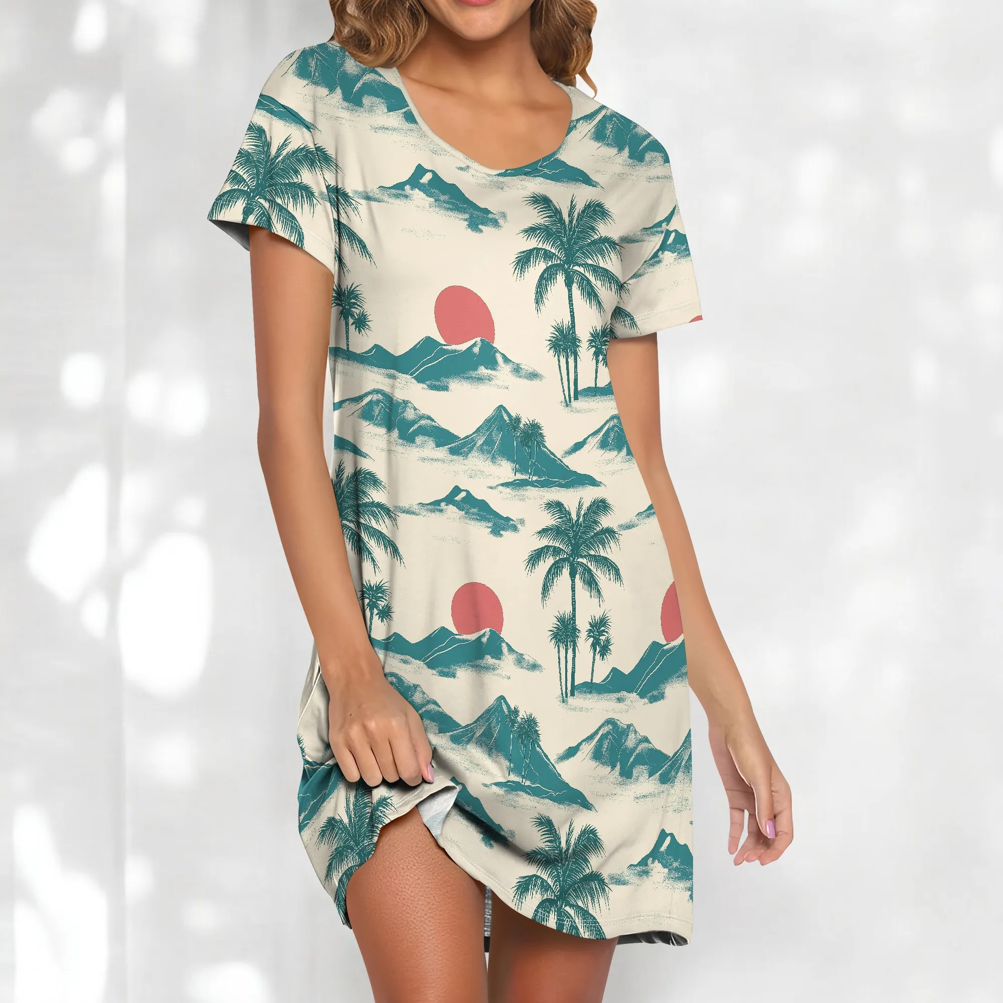 Tropical Sunset Print Dress Women's Summer Vacation Loose Short Sleeve Palm Tree Beach Shirt Dress
Tropical Sunset Print Dress Women's Summer Vacation Loose Short Sleeve Palm Tree Beach Shirt Dress