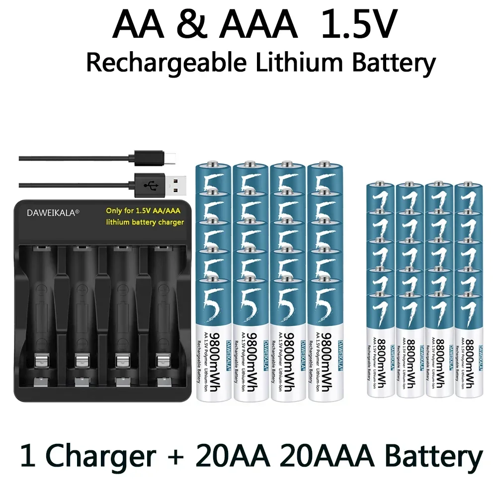 AA AAA Battery 1.5V Rechargeable Lithium-ion Battery for remote control mouse small fan Electric toy USB charger
AA AAA Battery 1.5V Rechargeable Lithium-ion Battery for remote control mouse small fan Electric toy USB charger