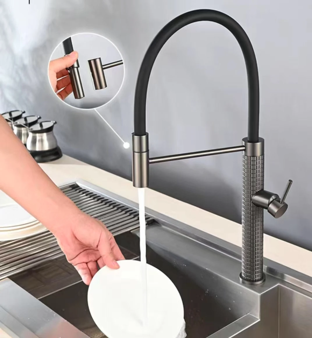 Новый современный латунный пистолет, серый весенний кухонный смеситель для горячей и холодной воды, смеситель для кухонной мойки
Новый современный латунный пистолет, серый весенний кухонный смеситель для горячей и холодной воды, смеситель для кухонной мойки