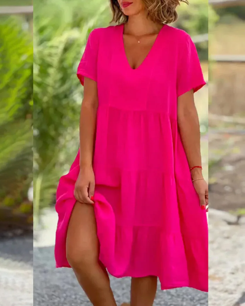 Summer New Women's Clothing Fresh and Sweet V-neck Solid Color Pendulum Casual Short Dress European and American
Summer New Women's Clothing Fresh and Sweet V-neck Solid Color Pendulum Casual Short Dress European and American