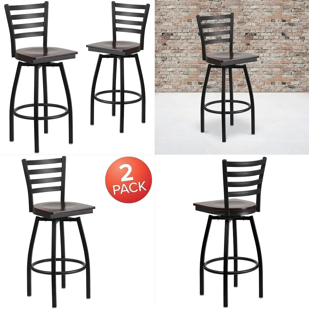 HERCULES Series Black Ladder Back Swivel Metal Barstool Walnut Wood Seat Pack of 2
HERCULES Series Black Ladder Back Swivel Metal Barstool Walnut Wood Seat Pack of 2