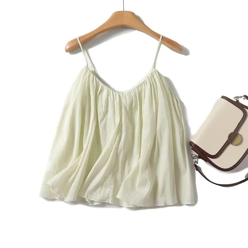 Withered Summer Camisole Blouse Women Tops Shirt French Minimalist Fashion Pleated Beige Loose Cotton Linen Casual Shirt
Withered Summer Camisole Blouse Women Tops Shirt French Minimalist Fashion Pleated Beige Loose Cotton Linen Casual Shirt