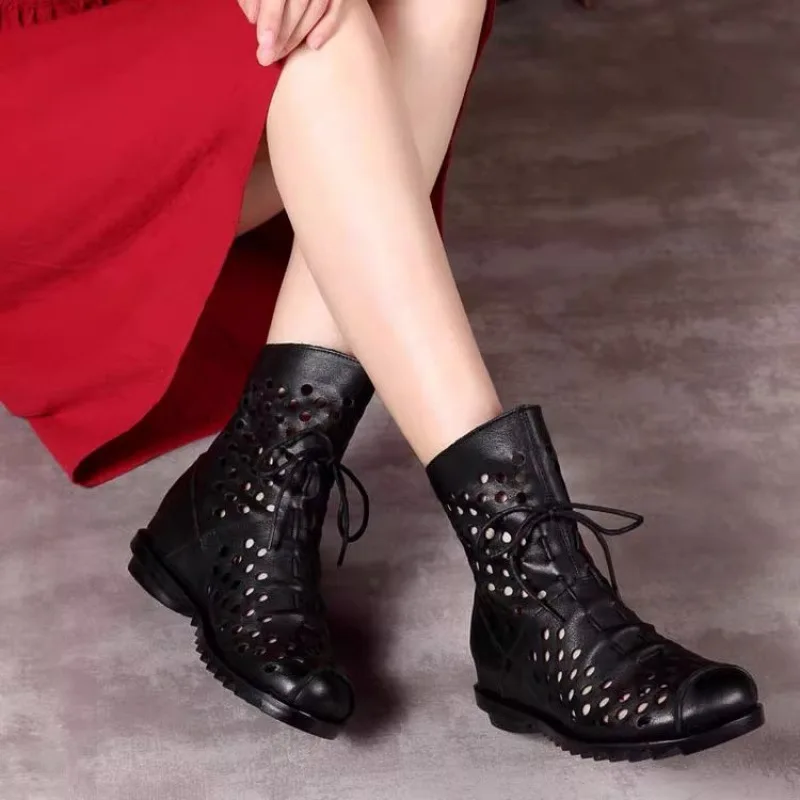 Women Leather Hollow Out Ankle Boots Soft Sole Non Slip Round Toe Spring Summer Increased Internal Lace Up Cool Boots Cave Shoes
Women Leather Hollow Out Ankle Boots Soft Sole Non Slip Round Toe Spring Summer Increased Internal Lace Up Cool Boots Cave Shoes