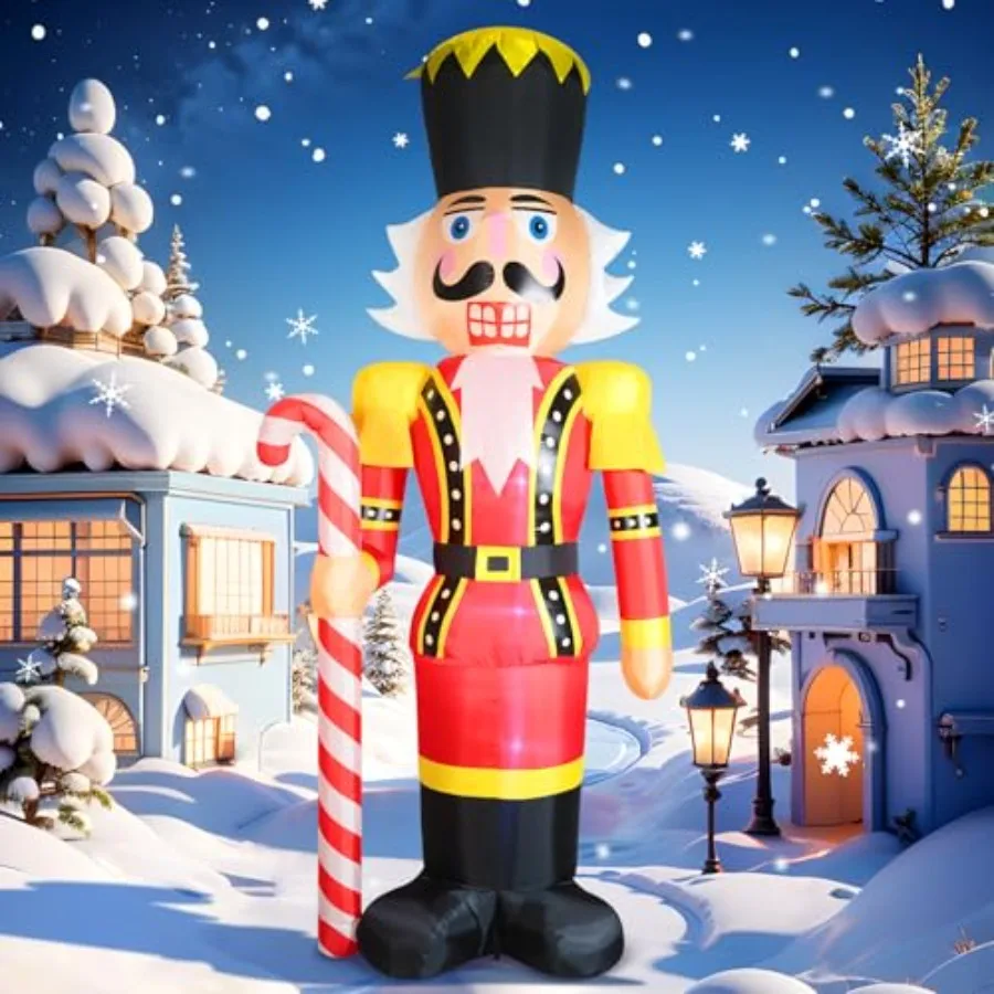 Outdoor 12FT inflatable nutcracker decoration in red and white, featuring built-in LED lights, candy cane prop, weather-resista
Outdoor 12FT inflatable nutcracker decoration in red and white, featuring built-in LED lights, candy cane prop, weather-resista