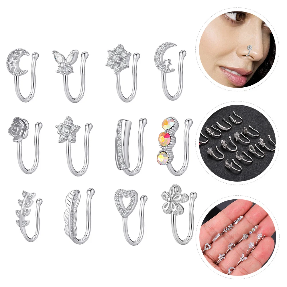 12 Pcs Nose Ring Rhinestone Hoop Piercing Piercings Jewelry for Women Cuff Fake
12 Pcs Nose Ring Rhinestone Hoop Piercing Piercings Jewelry for Women Cuff Fake