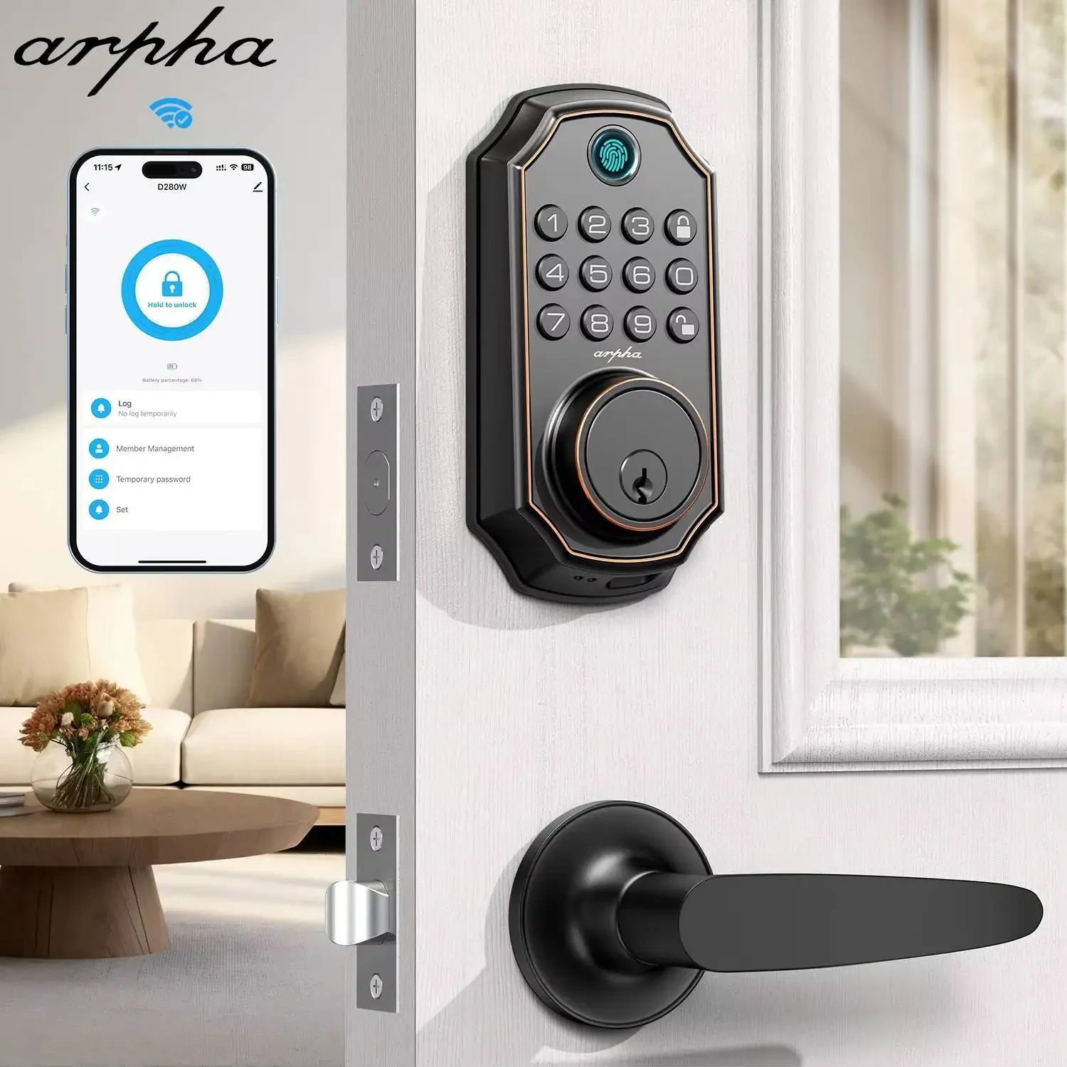 Умный замок Arpha D280W Набор дверных замков без ключа с набором ручек Встроенный засов Wi-Fi Поддержка Alexa Простая установка
Умный замок Arpha D280W Набор дверных замков без ключа с набором ручек Встроенный засов Wi-Fi Поддержка Alexa Простая установка