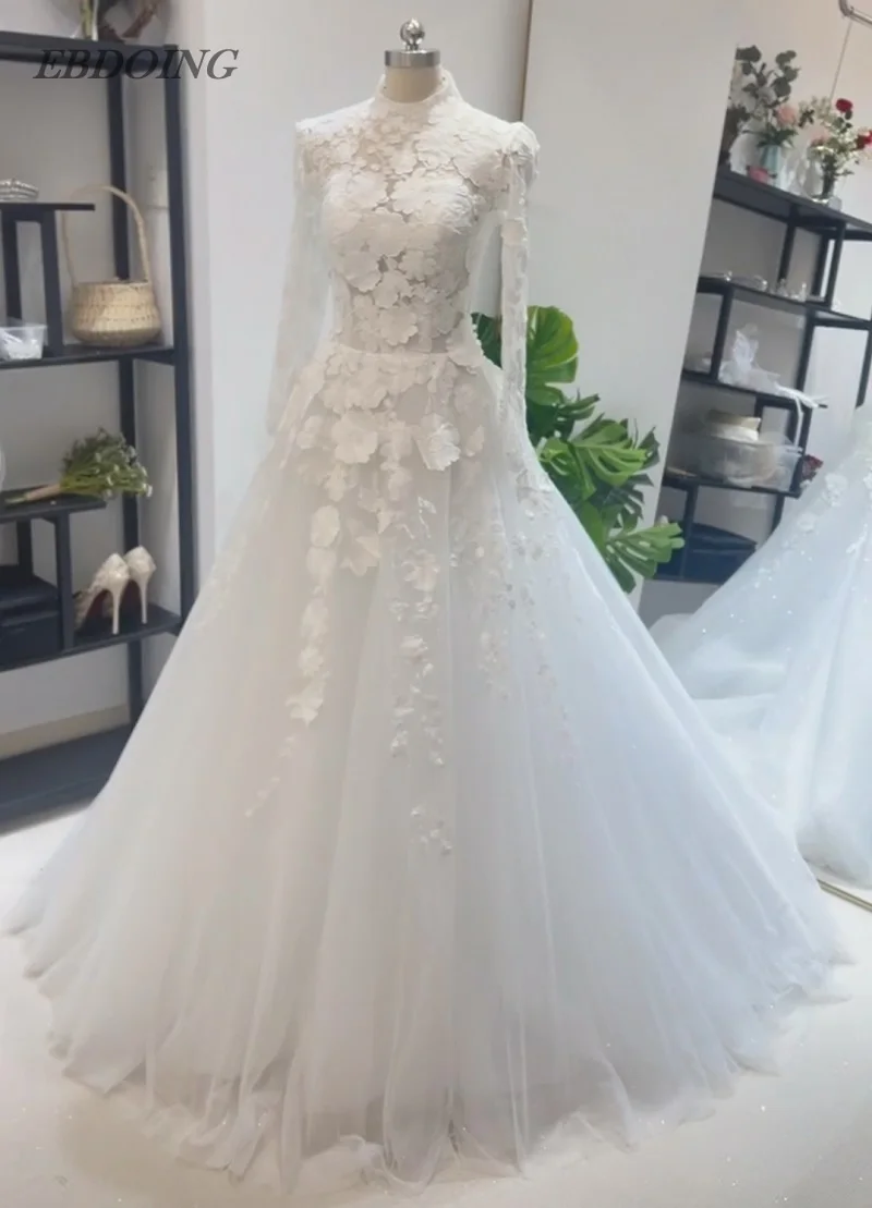 Newest EBDOING Wedding Dress A-Line Lace High Neck Neckline Full Sleeves Customized Bride Gown
Newest EBDOING Wedding Dress A-Line Lace High Neck Neckline Full Sleeves Customized Bride Gown