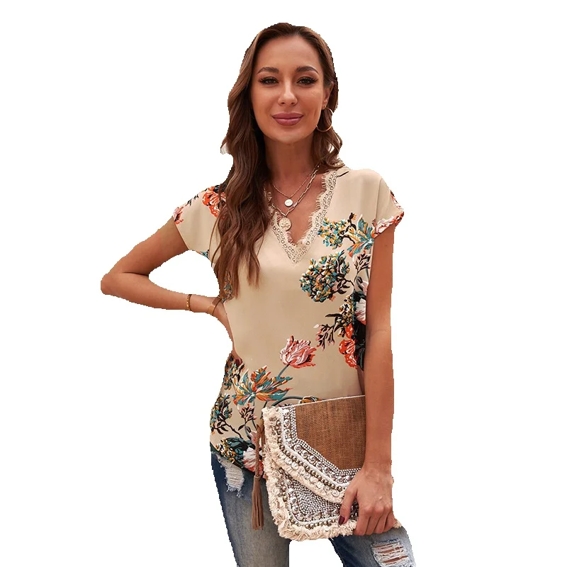 Summer New Loose Casual Chiffon Shirt Women's V-Neck Pullover Short Sleeve Top Lace 2514947
Summer New Loose Casual Chiffon Shirt Women's V-Neck Pullover Short Sleeve Top Lace 2514947