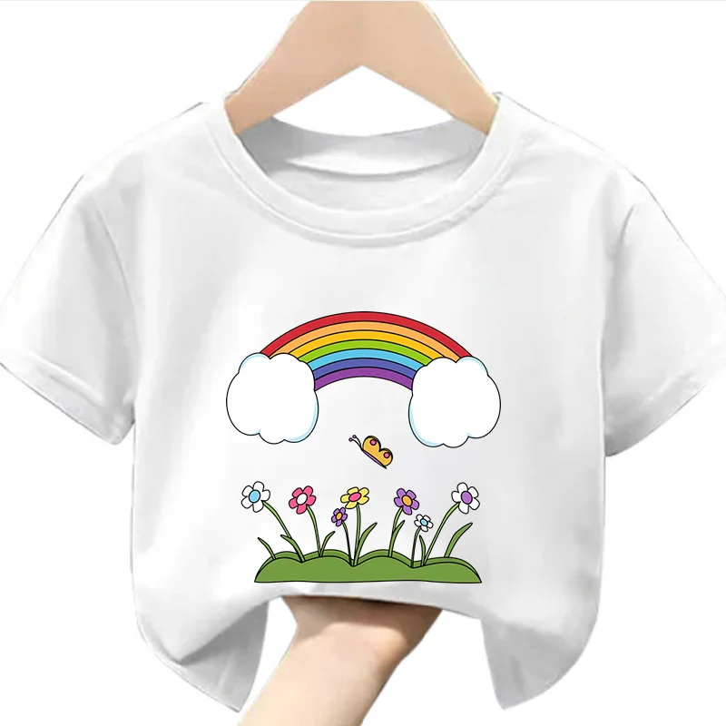 Girls Casual Short Sleeve T-shirt New Cute Cartoon Rainbow Printed Summer Round Neck Children's Dress Clothes Boys Girl
Girls Casual Short Sleeve T-shirt New Cute Cartoon Rainbow Printed Summer Round Neck Children's Dress Clothes Boys Girl