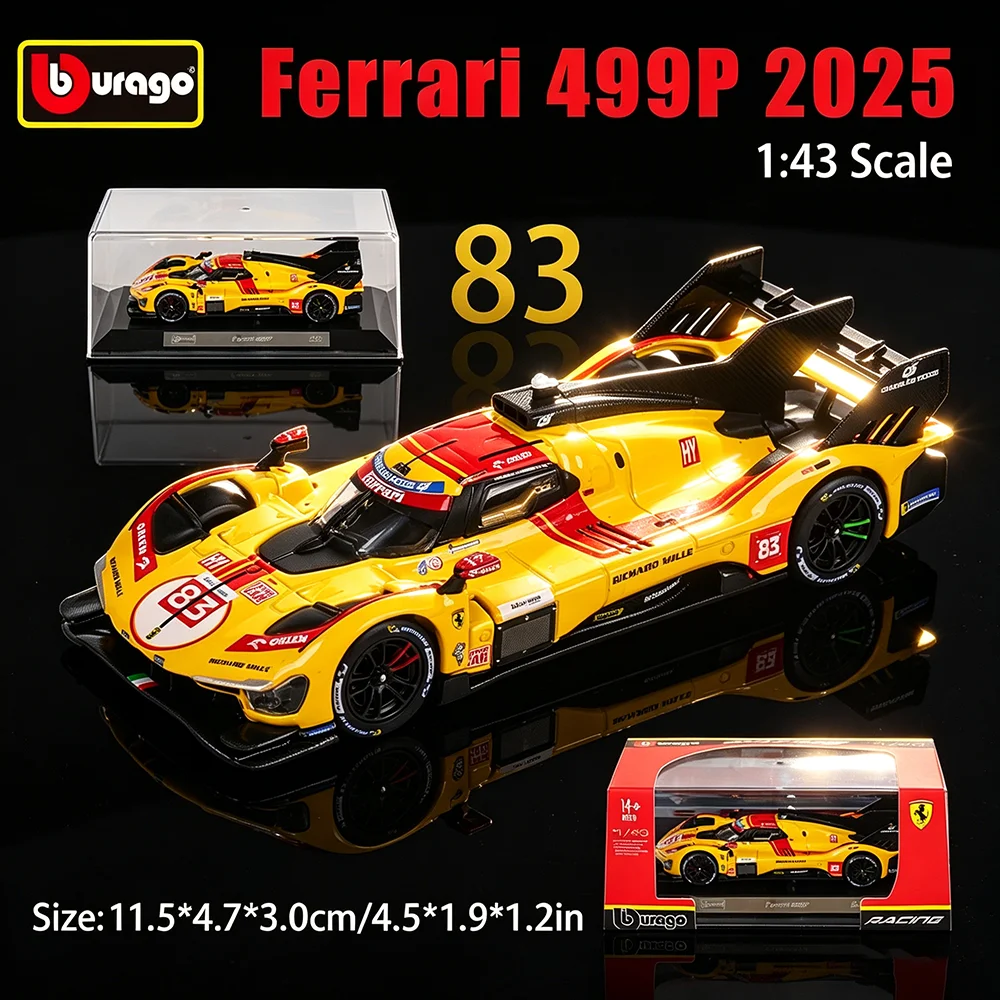 Bburago 1:43 WEC 24h Le Mans Hypercar 2025 Ferrari 499P No.83 racing Alloy die-casting car model toy collection gift 296 GT3
Bburago 1:43 WEC 24h Le Mans Hypercar 2025 Ferrari 499P No.83 racing Alloy die-casting car model toy collection gift 296 GT3