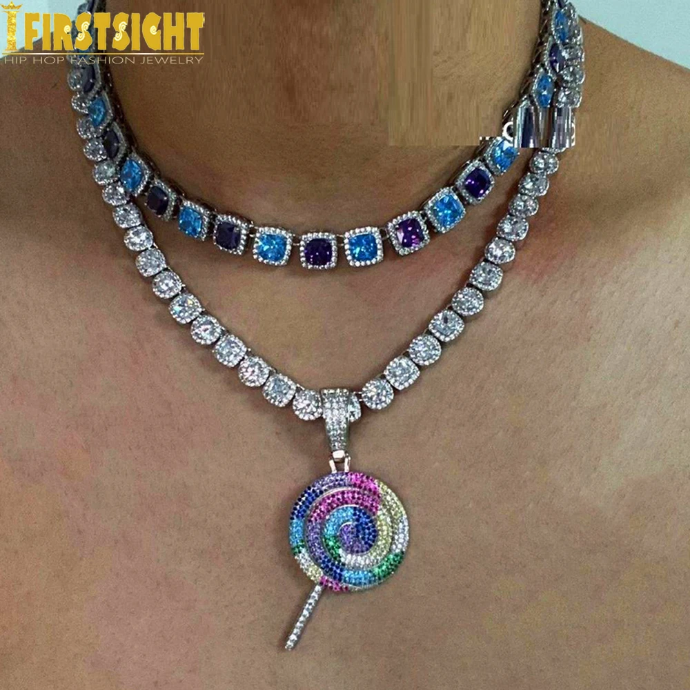 New Hip Hop Iced Multicolor Lollipop Pendant Necklace Iced Out Bling 5A Cubic Zircon Tennis Chain Necklace For Women Men Jewelry
New Hip Hop Iced Multicolor Lollipop Pendant Necklace Iced Out Bling 5A Cubic Zircon Tennis Chain Necklace For Women Men Jewelry