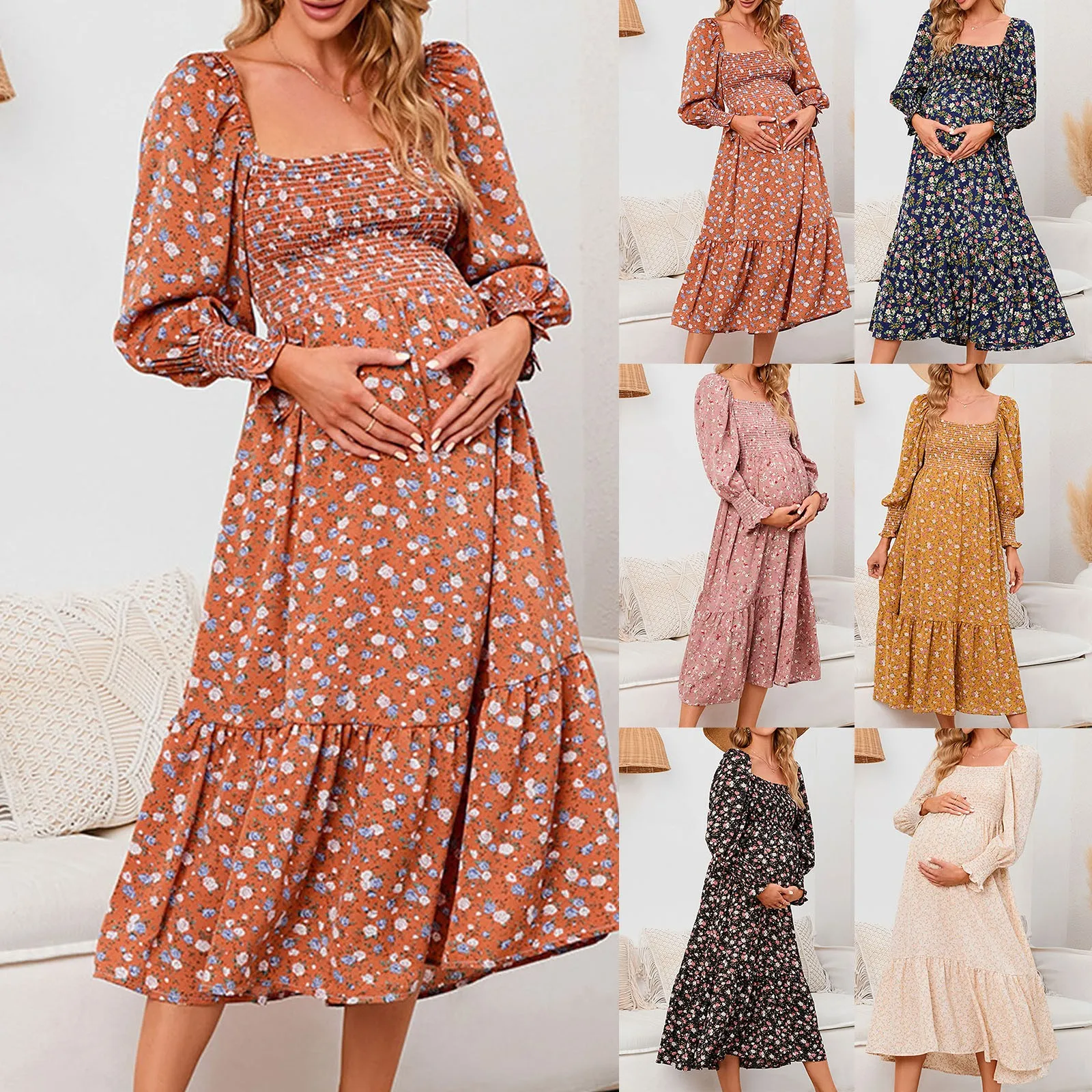 Women Support Belly Spring Pregnant Chiffon Dress Small Floral Dress Long Sleeved Dress Pregnants Holiday Party Dresses Women 
Women Support Belly Spring Pregnant Chiffon Dress Small Floral Dress Long Sleeved Dress Pregnants Holiday Party Dresses Women