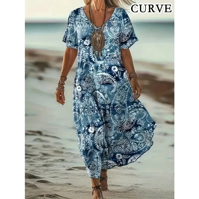 Plus Size Women's 1XL-5XL Fashionable V-neck Bohemian Style Comfortable Short Sleeved Dress
Plus Size Women's 1XL-5XL Fashionable V-neck Bohemian Style Comfortable Short Sleeved Dress