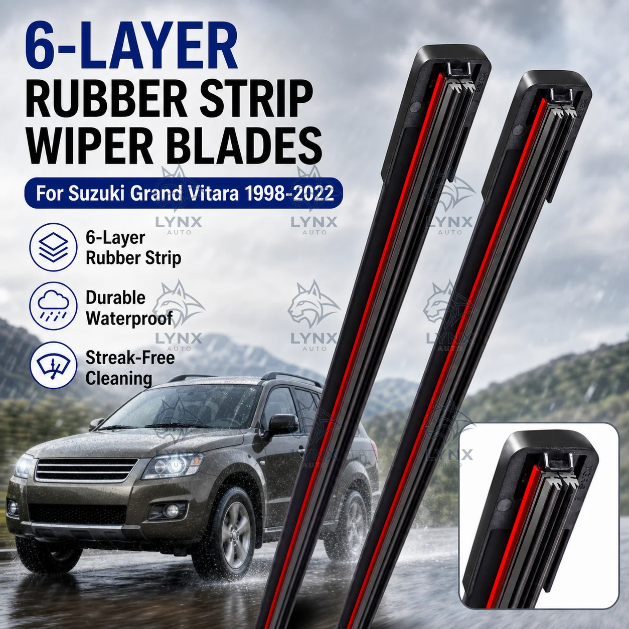 2Pcs Car Windshield Wiper Blade 6-Layer Rubber Strip Durable Waterproof for Suzuki Grand Vitara 1998-2022 Auto Parts
2Pcs Car Windshield Wiper Blade 6-Layer Rubber Strip Durable Waterproof for Suzuki Grand Vitara 1998-2022 Auto Parts