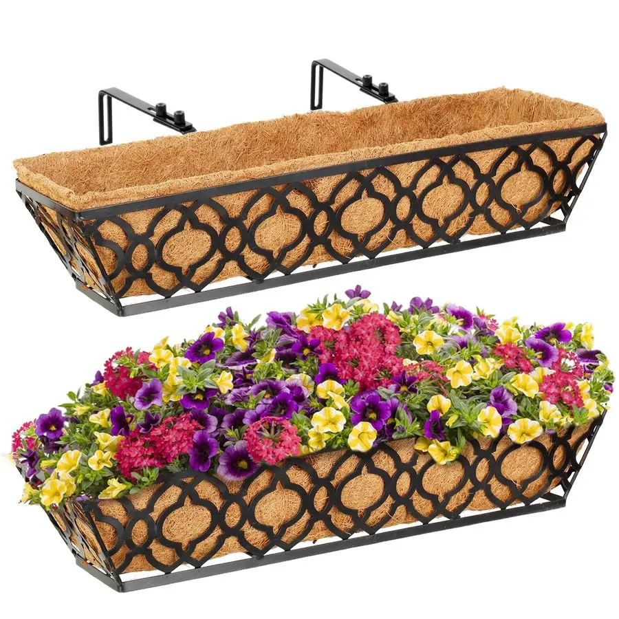 24 Window Boxes Horse Trough with Coconut Coir Liner, 2pcs 24 Inch Window Deck with Coco Liner, Black Metal Hanging Flower Plant
24 Window Boxes Horse Trough with Coconut Coir Liner, 2pcs 24 Inch Window Deck with Coco Liner, Black Metal Hanging Flower Plant