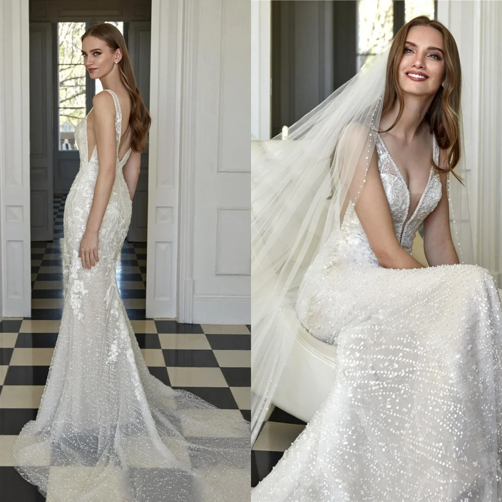 Customized Elegant White Tulle Wedding Dress Elegant V-neck Spaghetti Straps Bridal Party Delicate Backless Vestido De Novia
Customized Elegant White Tulle Wedding Dress Elegant V-neck Spaghetti Straps Bridal Party Delicate Backless Vestido De Novia