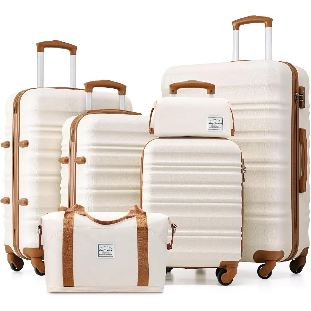 LONG VACATION 6 Piece Luggage Set Carry on Suitcase with ABS+PC hardshell, Spinner Wheels & YKK Zipper TSA Lock (WHITE-BROWN, 6
LONG VACATION 6 Piece Luggage Set Carry on Suitcase with ABS+PC hardshell, Spinner Wheels & YKK Zipper TSA Lock (WHITE-BROWN, 6