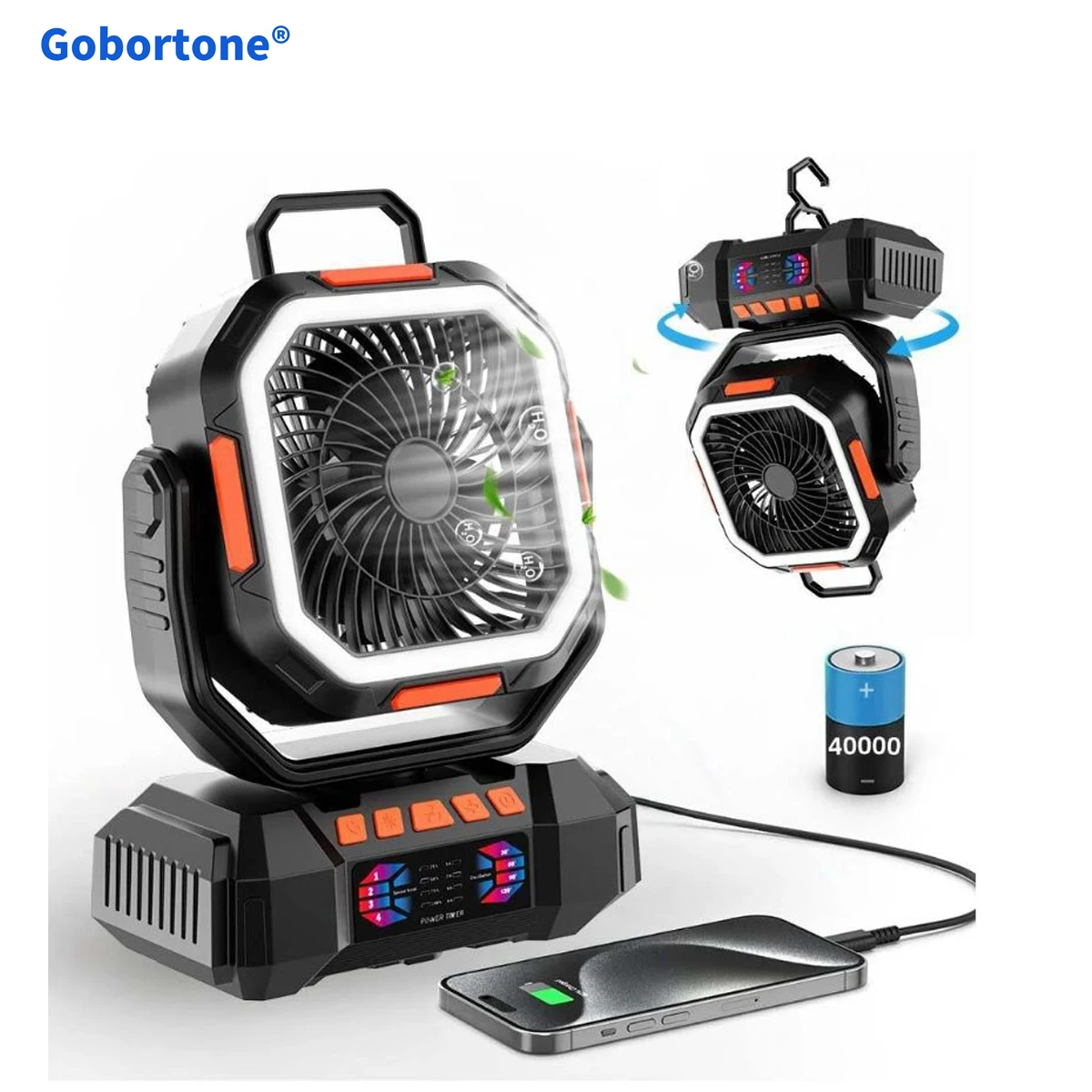 Gobortone 40000mAh Portable USB Ventilador Rechargeable Outdoor Camping Fan Power Bank with Light & Remote Four Wind Speed
Gobortone 40000mAh Portable USB Ventilador Rechargeable Outdoor Camping Fan Power Bank with Light & Remote Four Wind Speed