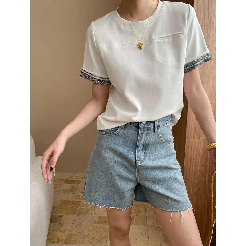 CALYMIX 2025 Contrasting Rolled Edge Cuffs, Patchwork Colors, Short Sleeved T-shirt
CALYMIX 2025 Contrasting Rolled Edge Cuffs, Patchwork Colors, Short Sleeved T-shirt