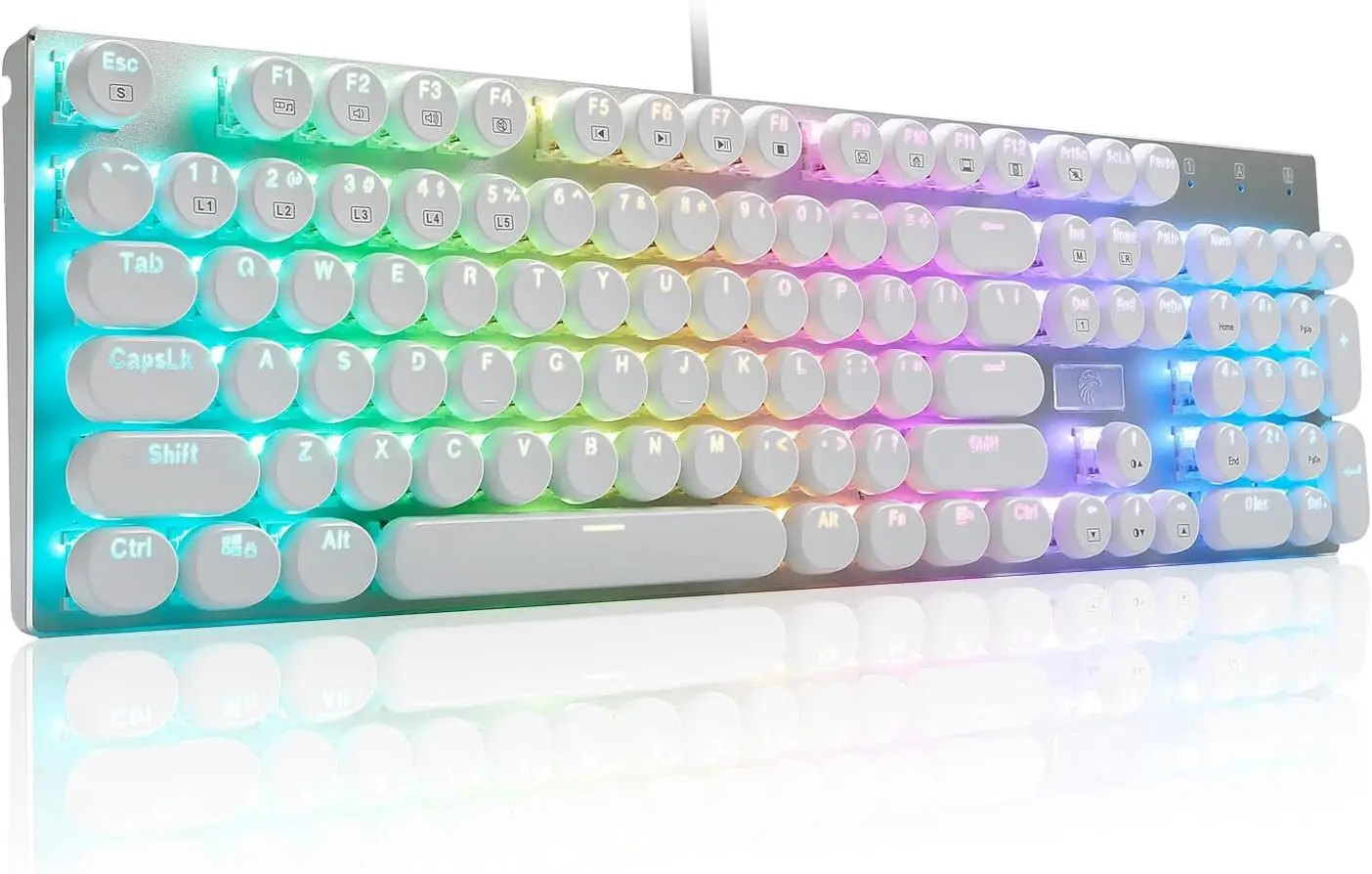 Vintage Mechanical Gaming Keyboard, Clicky Blue Switches, RGB Backlit, 104 Keys, USB-C, White
Vintage Mechanical Gaming Keyboard, Clicky Blue Switches, RGB Backlit, 104 Keys, USB-C, White