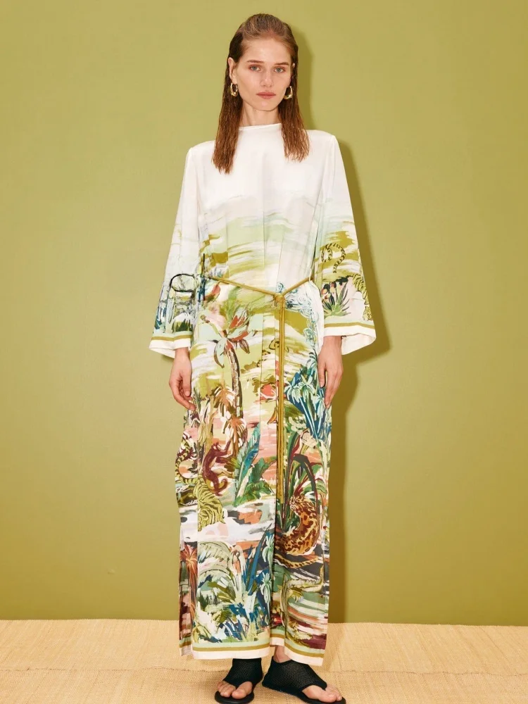 Susan Casual Style Long Sleeve White Jungle Print Maxi Dress with Belt Loose Fit Fairy Skirt for Women Vacation Wear
Susan Casual Style Long Sleeve White Jungle Print Maxi Dress with Belt Loose Fit Fairy Skirt for Women Vacation Wear