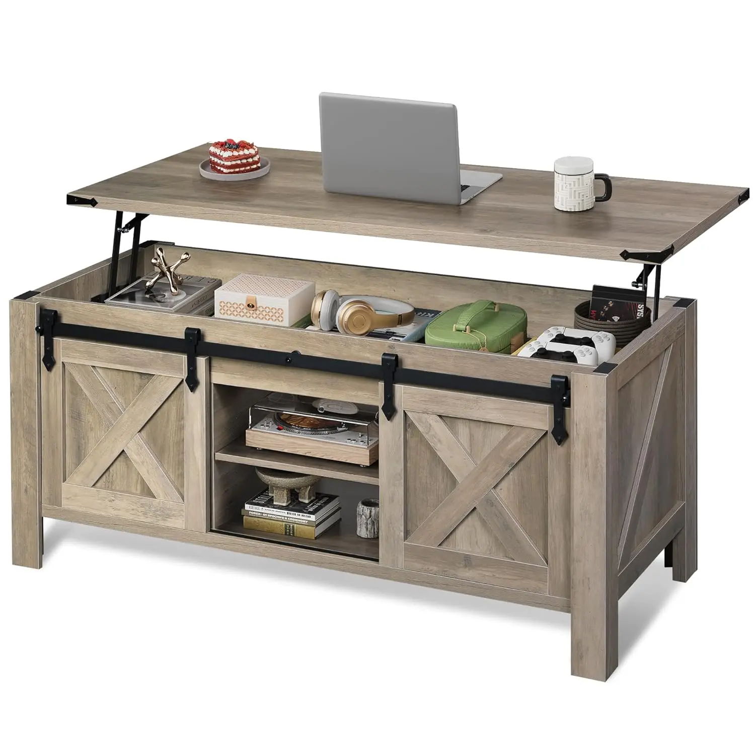 Farmhouse Lift Top Coffee Table with Sliding Barn Door Hidden Storage Adjustable Shelf for Living Room Office 47.3", Customized
Farmhouse Lift Top Coffee Table with Sliding Barn Door Hidden Storage Adjustable Shelf for Living Room Office 47.3", Customized