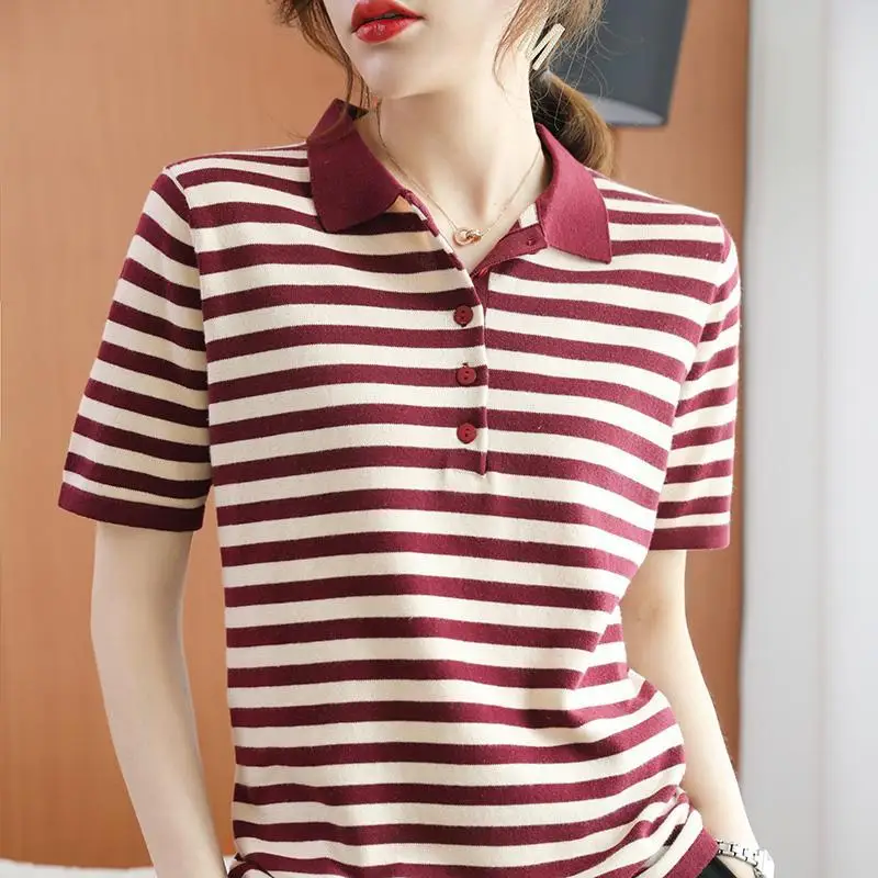 Women's Clothing Cotton 2024 Spring Summer New Loose Simplicity Commute Thin Polo-Neck Button Striped Short Sleeve T-shirts Tops
Women's Clothing Cotton 2024 Spring Summer New Loose Simplicity Commute Thin Polo-Neck Button Striped Short Sleeve T-shirts Tops