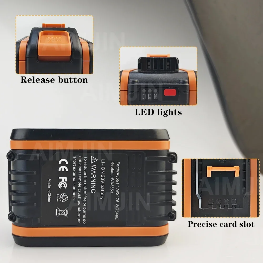 For Worx original 20V 6.0Ah Lithium battery Rechargeable WA3551 WA3553 WA3553.1 WA3570 for WORX Electric and Garden Tools
For Worx original 20V 6.0Ah Lithium battery Rechargeable WA3551 WA3553 WA3553.1 WA3570 for WORX Electric and Garden Tools