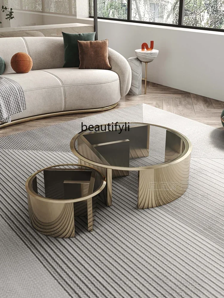 cqyItalian Minimalist round Tempered Glass Coffee Table Combination Living Room Modern Light Luxury Home High-End Furniture
cqyItalian Minimalist round Tempered Glass Coffee Table Combination Living Room Modern Light Luxury Home High-End Furniture