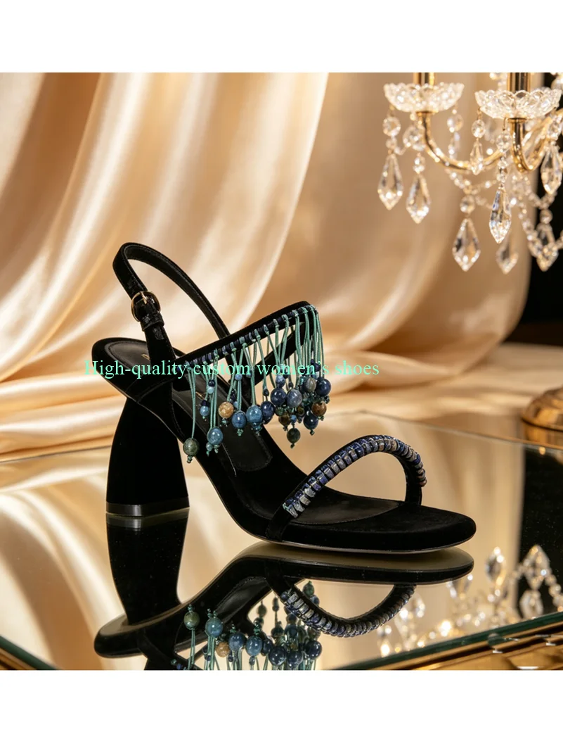 Gold Square Toe Tassel Bead Decoration Summer High Heel Alien Heel Back Strap Asakuchi Banquet Shoes Manual Luxury Women's
Gold Square Toe Tassel Bead Decoration Summer High Heel Alien Heel Back Strap Asakuchi Banquet Shoes Manual Luxury Women's