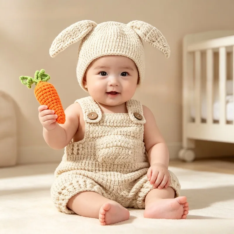 Newborn Crochet Rabbit Set with 3 Pieces of Radish Theme Suitable for Baby Photography Props Woolen Suspender Pants
Newborn Crochet Rabbit Set with 3 Pieces of Radish Theme Suitable for Baby Photography Props Woolen Suspender Pants