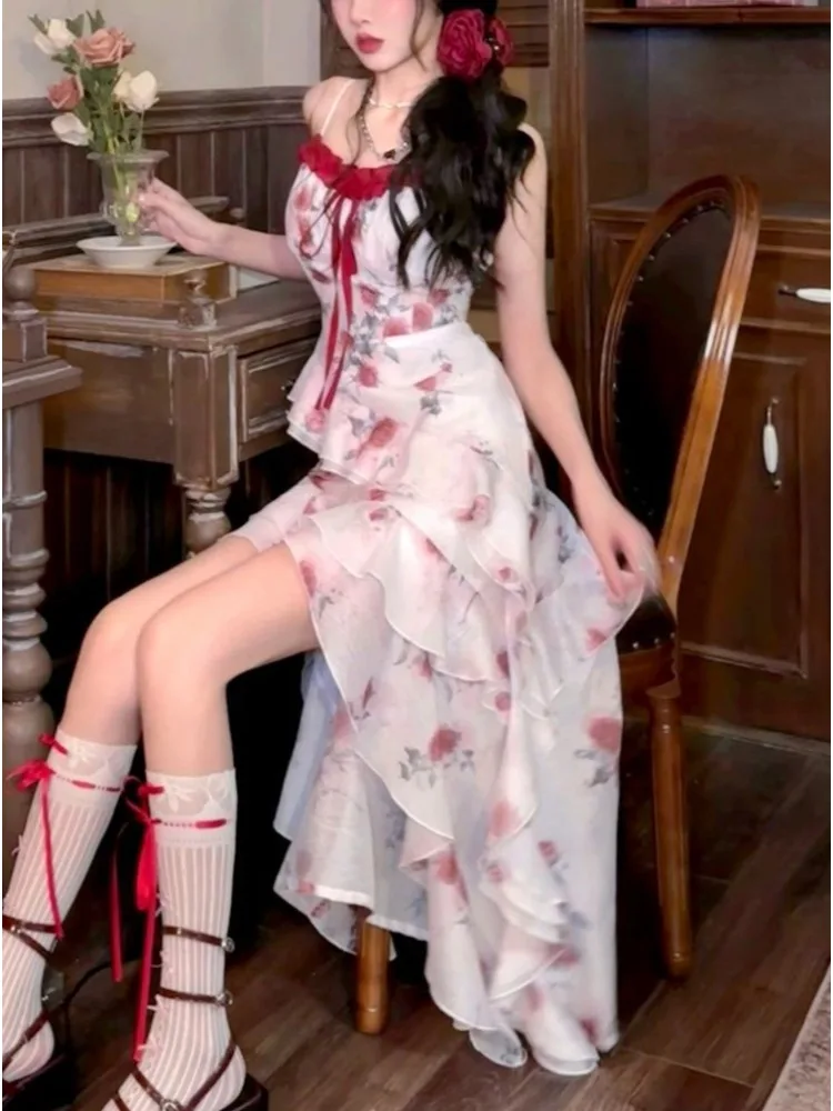 Sweet Floral Asymmetrical Strap Dress Women Ruffles Designer Korean Fairy Dress Female 2025 Summer Casual Fashion Party Dresses
Sweet Floral Asymmetrical Strap Dress Women Ruffles Designer Korean Fairy Dress Female 2025 Summer Casual Fashion Party Dresses