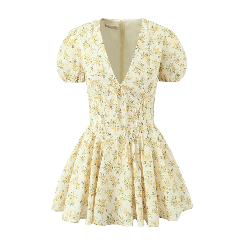 Yellow Floral Print Summer Dress 2024 Women Vintage Puff Sleeve V Neck Holiday Short Dresses Cotton Robe
Yellow Floral Print Summer Dress 2024 Women Vintage Puff Sleeve V Neck Holiday Short Dresses Cotton Robe