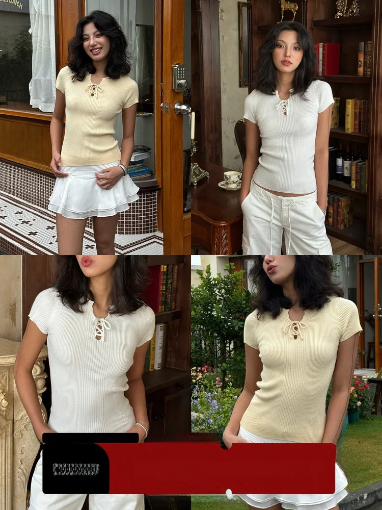 GoGo Burn American Pure Color Knitted ort Sve T-irt Women's Summer Slim Fit V-Ne Tie Waist Top Street Sle
GoGo Burn American Pure Color Knitted ort Sve T-irt Women's Summer Slim Fit V-Ne Tie Waist Top Street Sle