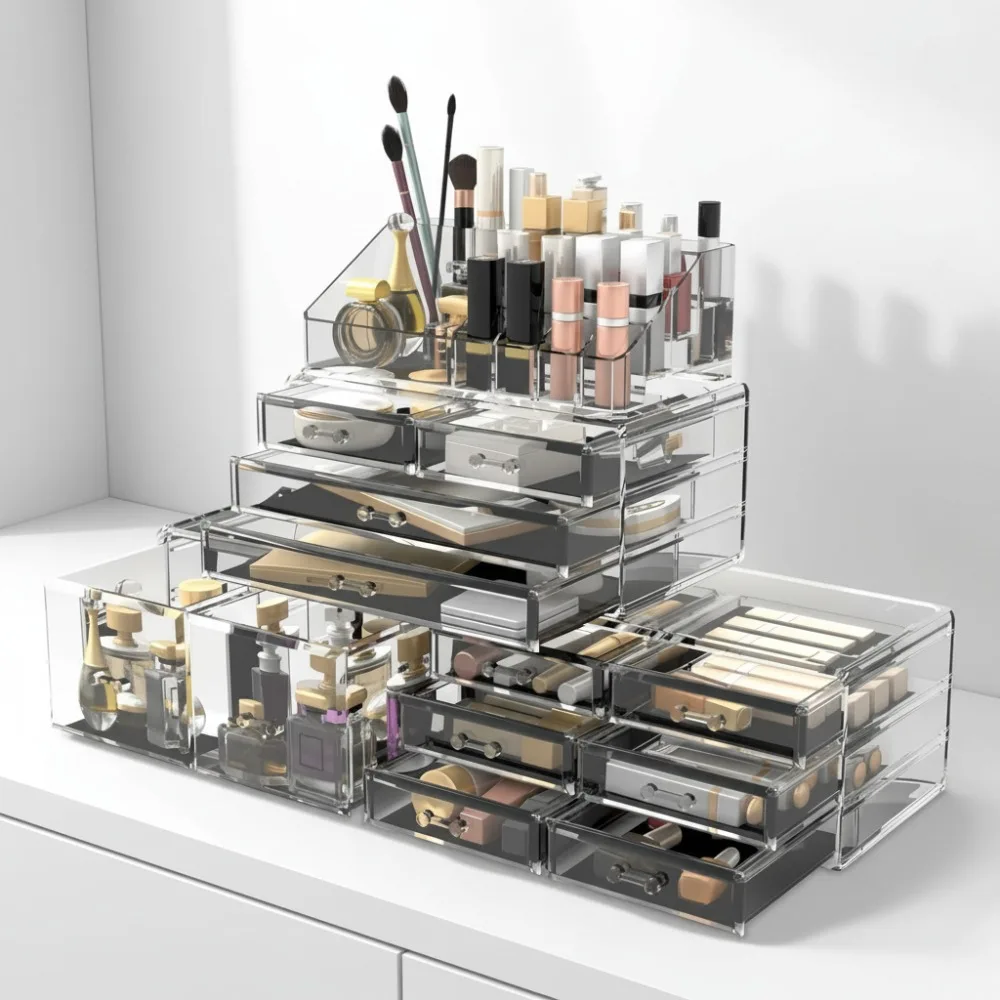 Коробка для хранения органайзера для макияжа с 12 ящиками и прозрачной витриной - косметический органайзер большой емкости для женщин и девочек
Коробка для хранения органайзера для макияжа с 12 ящиками и прозрачной витриной - косметический органайзер большой емкости для женщин и девочек