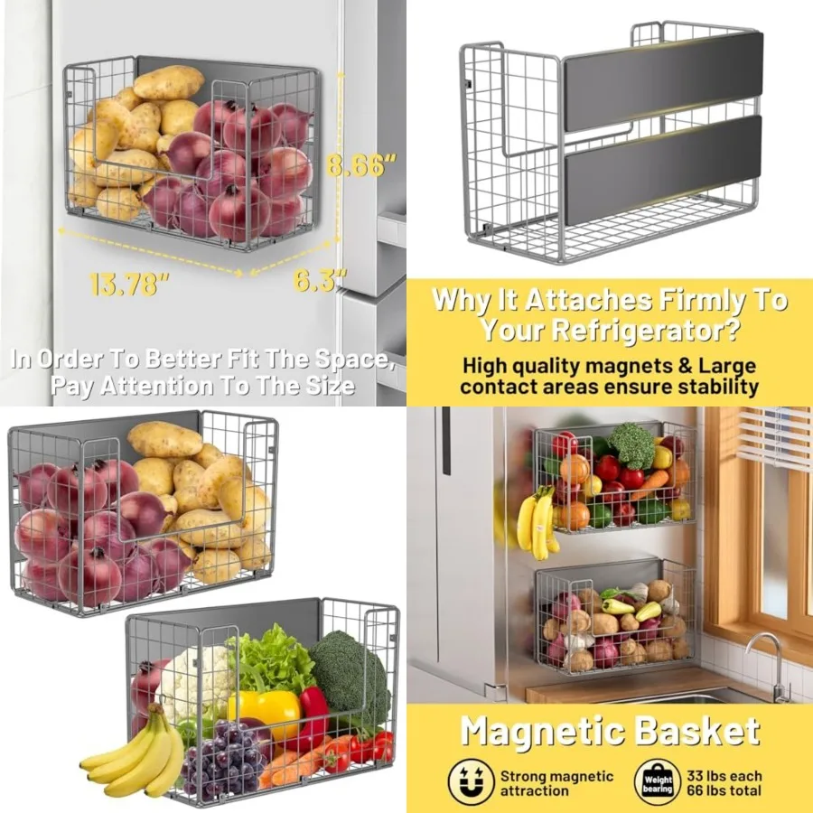 Magnetic Fridge Shelf, Fruit Potato and Onion Storage Bins, Pantry Organizers, Large Container Basket for Refrigerator, Kitchen
Magnetic Fridge Shelf, Fruit Potato and Onion Storage Bins, Pantry Organizers, Large Container Basket for Refrigerator, Kitchen