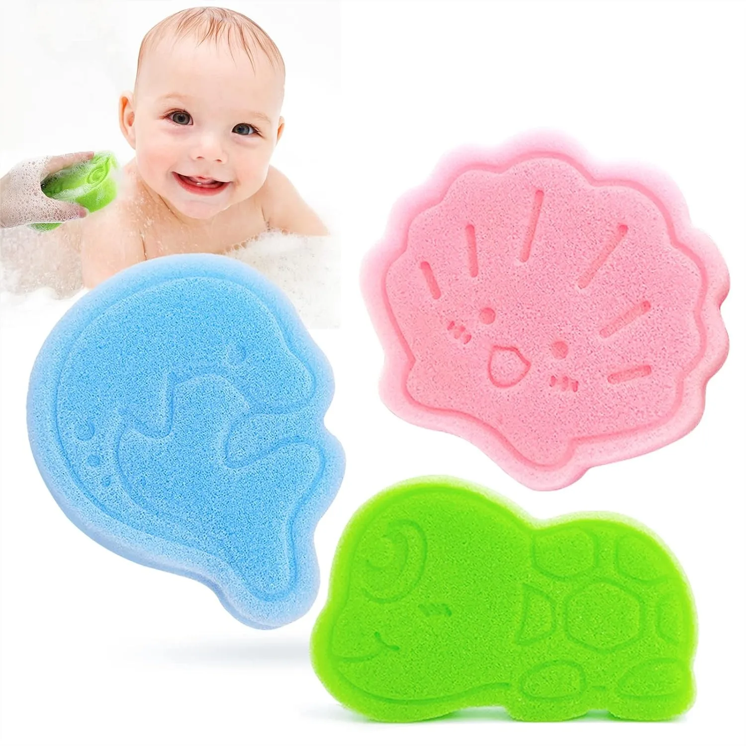 Baby Bath Sponge Set 3Pcs Cute Shapes Dolphin Shell Turtle Soft Shower Sponges for Bathing Infants Toddlers with Fun Foam
Baby Bath Sponge Set 3Pcs Cute Shapes Dolphin Shell Turtle Soft Shower Sponges for Bathing Infants Toddlers with Fun Foam