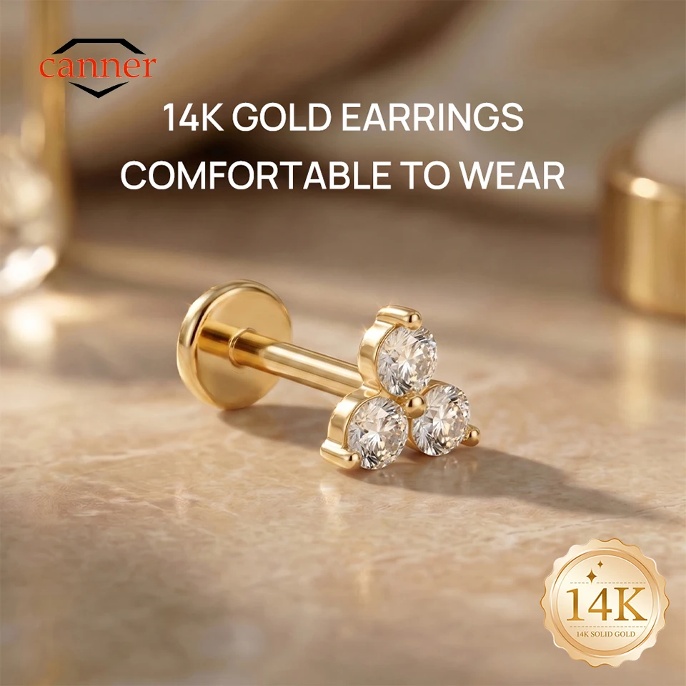 CANNER 1PC 14K Solid Gold Triple CZ Cluster Flat Back Cartilage Helix Tragus Piercing Earring For Women G23 Titanium Jewelry
CANNER 1PC 14K Solid Gold Triple CZ Cluster Flat Back Cartilage Helix Tragus Piercing Earring For Women G23 Titanium Jewelry