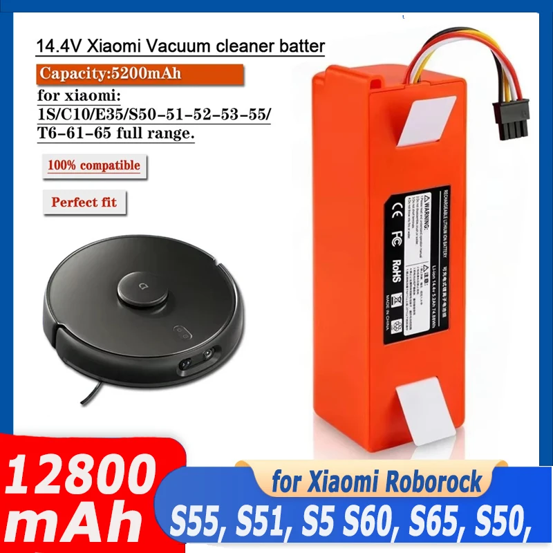 Аккумулятор 14,4 В, 12800 мАч для Xiaomi, номер детали (BRR-2P4S-5200S, BRR-2P4S-5200D), робот Roborock S50 S51 S55 S51 T4 T6 T7 1T
Аккумулятор 14,4 В, 12800 мАч для Xiaomi, номер детали (BRR-2P4S-5200S, BRR-2P4S-5200D), робот Roborock S50 S51 S55 S51 T4 T6 T7 1T