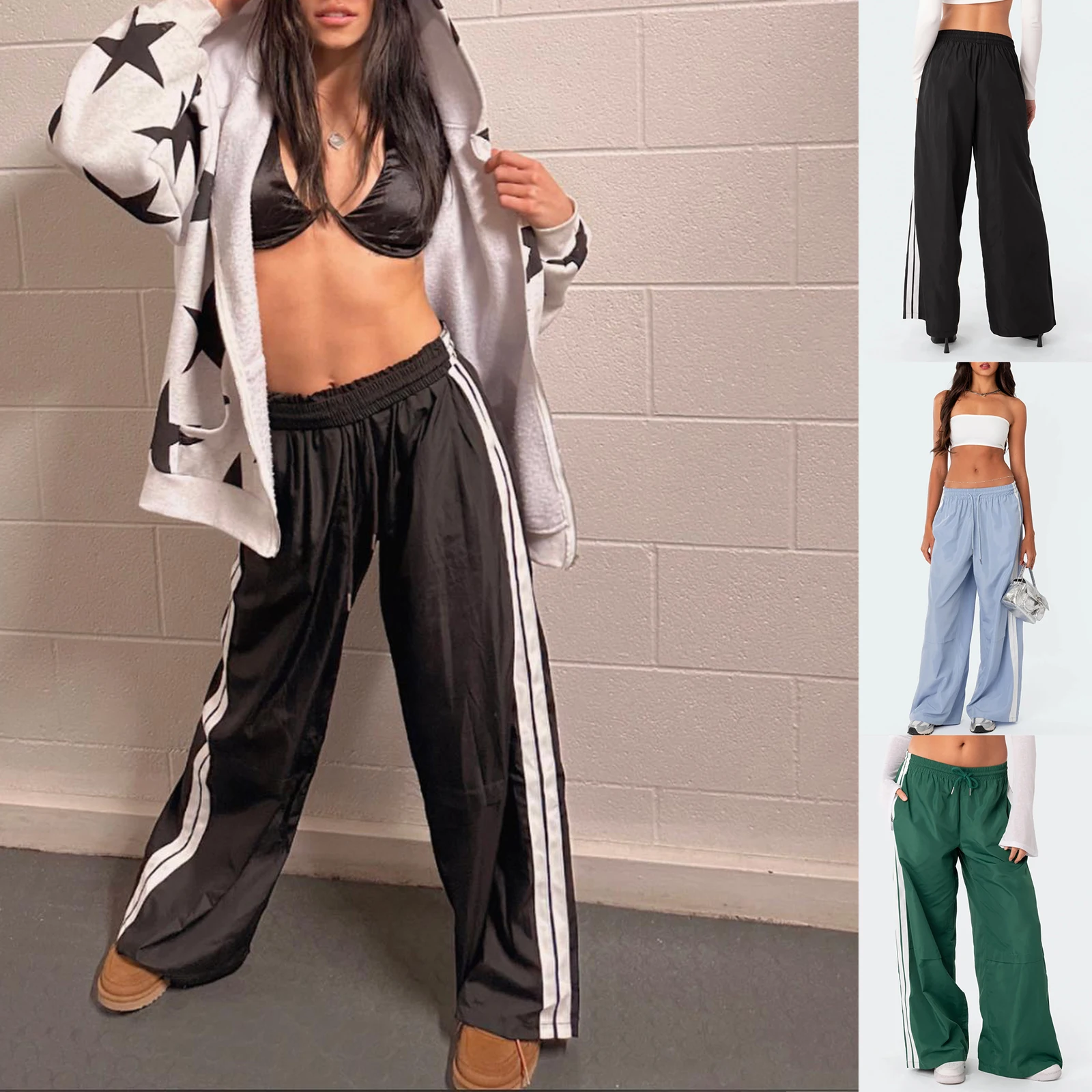 Women Casual Pants Drawstring Elastic Waist Striped Loose Long Trousers Sweatpants Streetwear
Women Casual Pants Drawstring Elastic Waist Striped Loose Long Trousers Sweatpants Streetwear