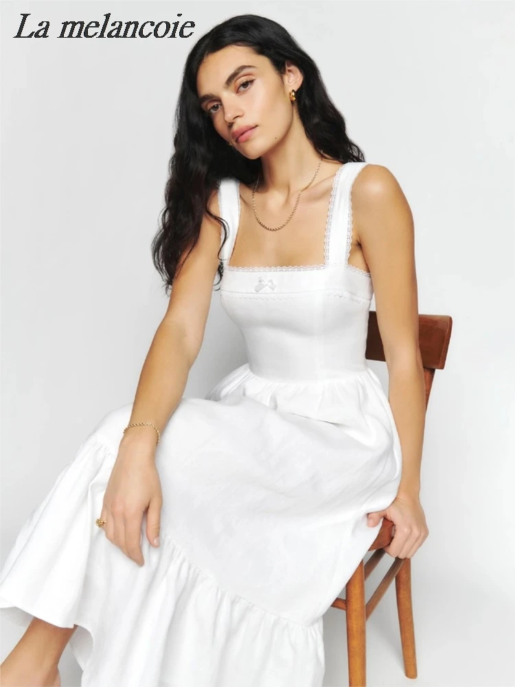 Elegant Midi Dress Women 2024 Summer Solid Lace Bow Sleeveless Backless simple Vestidos 100% Cotton Fashion Casual Chic Dresses
Elegant Midi Dress Women 2024 Summer Solid Lace Bow Sleeveless Backless simple Vestidos 100% Cotton Fashion Casual Chic Dresses