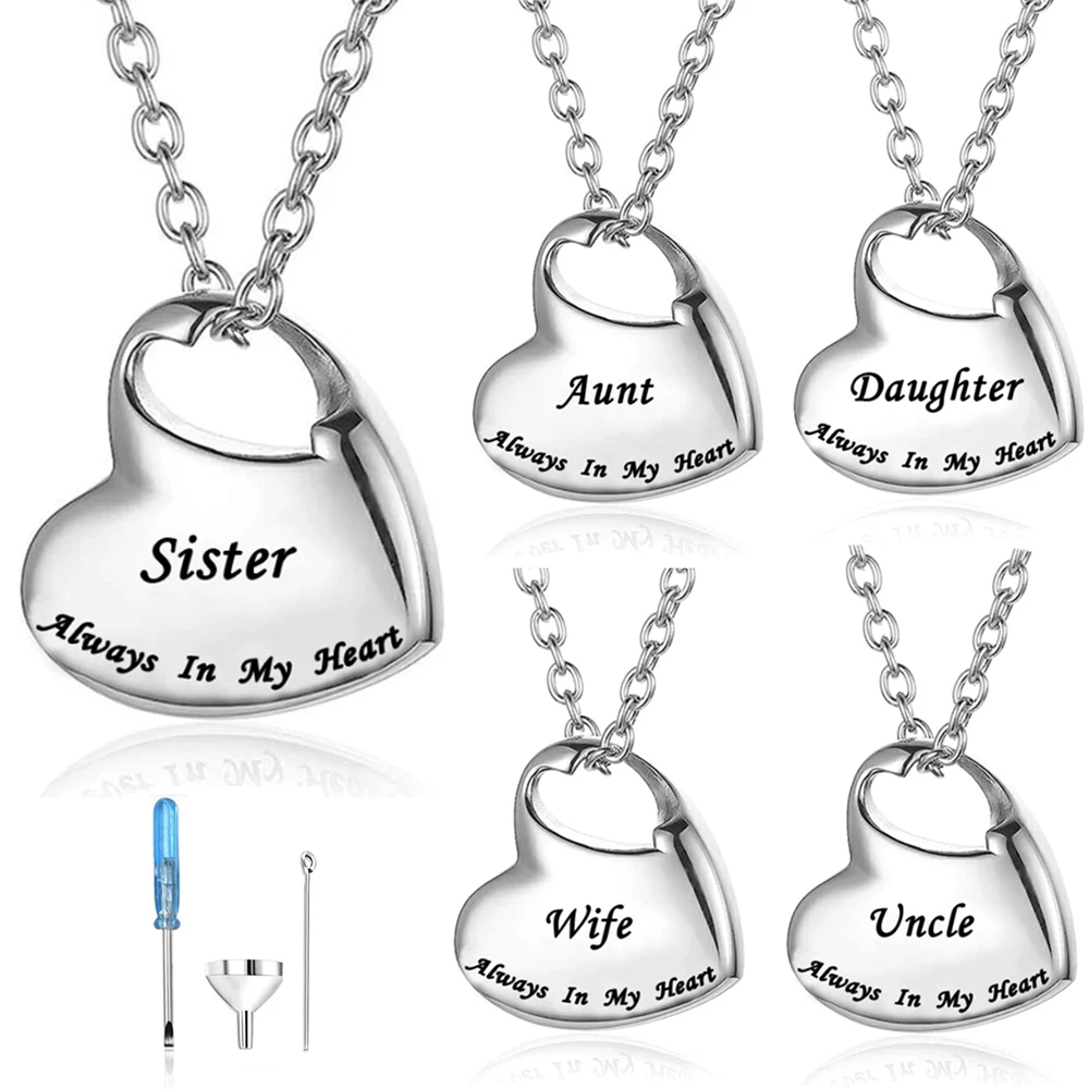 Ювелирное украшение-урна для праха, ожерелье-урна для праха, гравированное из нержавеющей стали, водонепроницаемое, с надписью "Всегда в моем сердце", памятное украшение.
Ювелирное украшение-урна для праха, ожерелье-урна для праха, гравированное из нержавеющей стали, водонепроницаемое, с надписью "Всегда в моем сердце", памятное украшение.