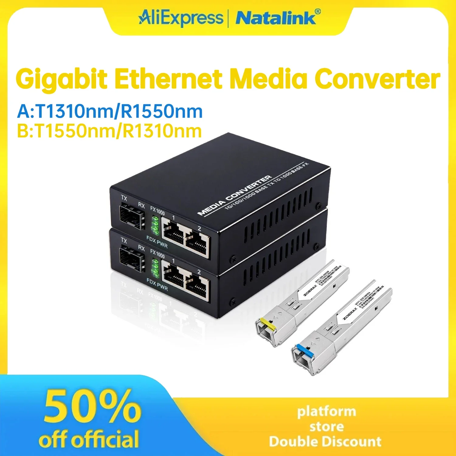 Natalink Gigabit Ethernet Media Converter 1 Fiber 2 RJ45 Ports 1.25G SC Singlemode SFP Module Up to 20km Transmission
Natalink Gigabit Ethernet Media Converter 1 Fiber 2 RJ45 Ports 1.25G SC Singlemode SFP Module Up to 20km Transmission